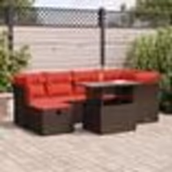 vidaXL Salon de jardin avec coussins 7pcs marron résine tressée acacia