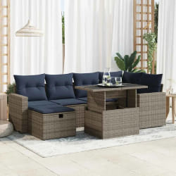 vidaXL Salon de jardin avec coussins 7pcs marron résine tressée acacia