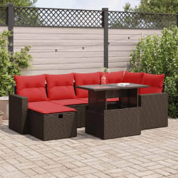 vidaXL Salon de jardin avec coussins 7 pcs noir résine tressée acacia