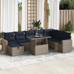 vidaXL Salon de jardin avec coussins 9pcs marron résine tressée acacia