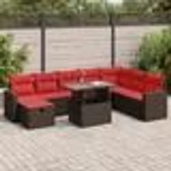 vidaXL Salon de jardin avec coussins 9 pcs noir résine tressée acacia