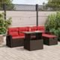 vidaXL Salon de jardin 6 pcs avec coussins noir résine tressée acacia