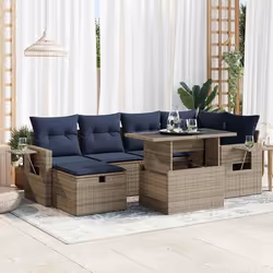 vidaXL Salon de jardin avec coussins 7pcs marron résine tressée acacia