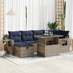 vidaXL Salon de jardin avec coussins 7pcs marron résine tressée acacia