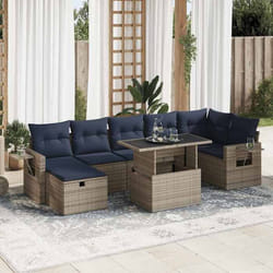 vidaXL Salon de jardin 8pcs avec coussins marron résine tressée acacia