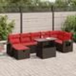 vidaXL Salon de jardin avec coussins 8 pcs noir résine tressée acacia