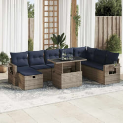 vidaXL Salon de jardin avec coussins 9pcs marron résine tressée acacia