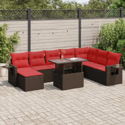 vidaXL Salon de jardin avec coussins 9 pcs noir résine tressée acacia