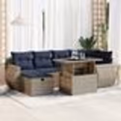 vidaXL Salon de jardin avec coussins 7pcs marron résine tressée acacia