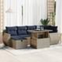 vidaXL Salon de jardin avec coussins 7pcs marron résine tressée acacia