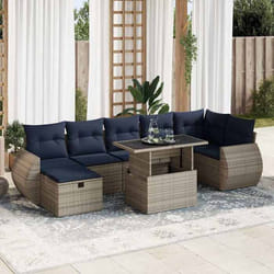 vidaXL Salon de jardin 8pcs avec coussins marron résine tressée acacia