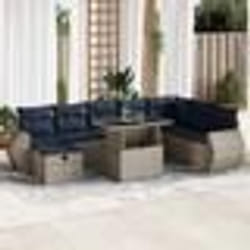 vidaXL Salon de jardin avec coussins 9pcs marron résine tressée acacia