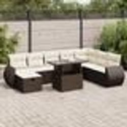 vidaXL Salon de jardin avec coussins 9 pcs marron résine tressée