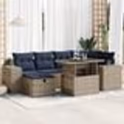 vidaXL Salon de jardin avec coussins 7pcs marron résine tressée acacia