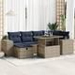 vidaXL Salon de jardin avec coussins 7pcs marron résine tressée acacia