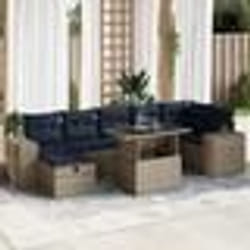 vidaXL Salon de jardin 8pcs avec coussins marron résine tressée acacia