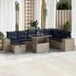 vidaXL Salon de jardin avec coussins 9pcs marron résine tressée acacia