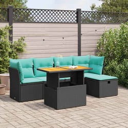 Salon De Jardin 6 Pcs Avec Coussins Noir Résine Tressée Acacia Vidaxl