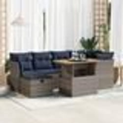 vidaXL Salon de jardin avec coussins 7 pcs noir résine tressée acacia