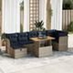 vidaXL Salon de jardin 8pcs avec coussins marron résine tressée acacia