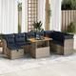 vidaXL Salon de jardin avec coussins 9pcs marron résine tressée acacia