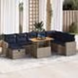 vidaXL Salon de jardin avec coussins 9 pcs gris résine tressée acacia
