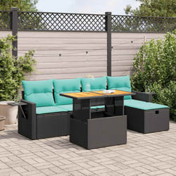 Salon De Jardin 6 Pcs Avec Coussins Noir Résine Tressée Acacia Vidaxl