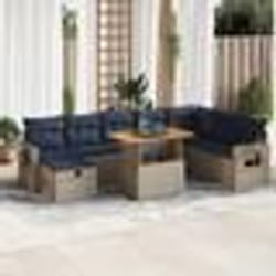 vidaXL Salon de jardin avec coussins 9 pcs gris résine tressée acacia