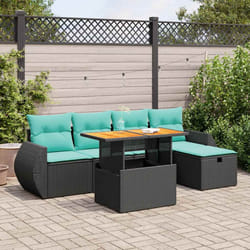 Salon De Jardin Avec Coussins 6pcs Marron Résine Tressée Acacia Vidaxl