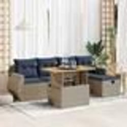 vidaXL Salon de jardin 6 pcs avec coussins noir résine tressée acacia