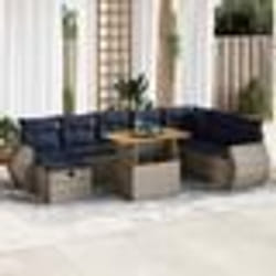 vidaXL Salon de jardin avec coussins 9 pcs noir résine tressée acacia