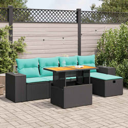 Salon De Jardin Avec Coussins 6pcs Marron Résine Tressée Acacia Vidaxl