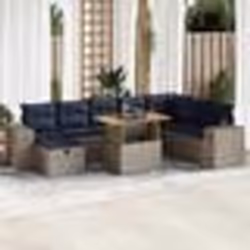 vidaXL Salon de jardin avec coussins 9 pcs gris résine tressée acacia