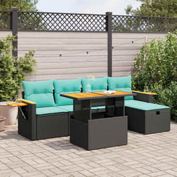 Salon De Jardin 6 Pcs Avec Coussins Noir Résine Tressée Acacia Vidaxl