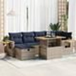 vidaXL Salon de jardin avec coussins 7 pcs noir résine tressée acacia