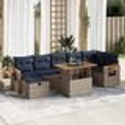 vidaXL Salon de jardin 8pcs avec coussins marron résine tressée acacia