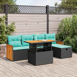 Salon De Jardin 6 Pcs Avec Coussins Noir Résine Tressée Acacia Vidaxl