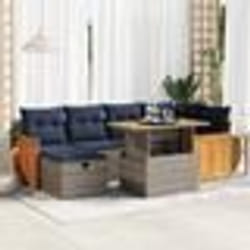 vidaXL Salon de jardin avec coussins 7 pcs noir résine tressée acacia