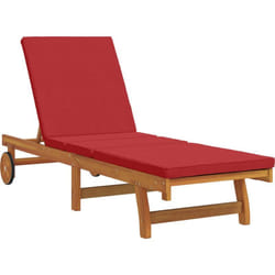 Chaise longue avec des roulettes et un coussin rouge en bois massif vidaXL