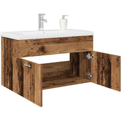 Vidaxl Meuble Lavabo Avec Bassin Et Robinet Intégrés Vieux Bois
