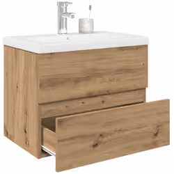 Cet élégant meuble-lavabo avec vasque et robinetterie intégrées, doté d'un espace de rangement spacieux, est un excellent com ...