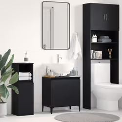 Ce meuble de salle de bain en chêne noir est parfait pour garder vos essentiels organisés. Avec des dimensions de 58 cm de lo ...