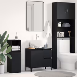 Cette vanité contemporaine en chêne noir donne du style à n'importe quelle salle de bain tout en offrant un bon espace de ran ...