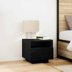 Table de chevet moderne en chêne noir avec étagère flottante et large espace de rangement pour chambre compacte 863070