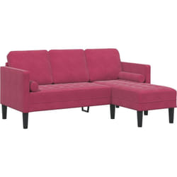 Canapé 3 places avec méridienne L-shaped vin rouge 160 cm en velours Vidaxl