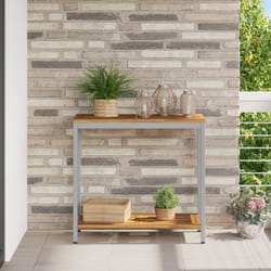 Table d'extérieur Naturel et Gris 35x80x75 cm Bois massif et acier Vidaxl