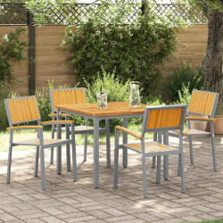 Chaises d'extérieur vidaXL 4 pcs Empilables Grises en Bois d'Acacia Solide et Métal