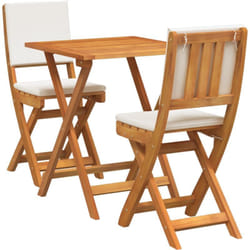 Ensemble Bistro Pliable de 3 Pièces avec Coussins en Bois Massif d'Acacia vidaXL