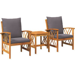 Ensemble de jardin 3 pièces avec coussins en bois d'acacia massif vidaXL
