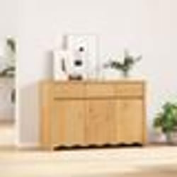 Buffet Bas - vidaXL - Chêne Massif - 3 Portes - Style Contemporain - Finition Polie